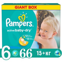 PAMPERS Подгузники Active Baby Dry Extra Large (15+ кг) Джайнт Упаковка 66