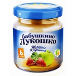 Пюре Бабушкино Лукошко яблоко клубника с 6 месяцев, 100 г